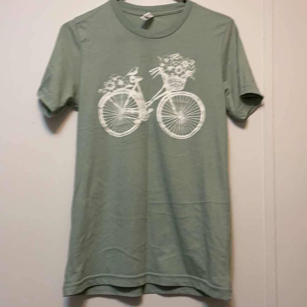 Bicycle graphic tee. Sage green S short-sleeve. - Picture 1 of 3